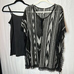 Monoreno Two Piece Tunic Set Size Medium Black & Gray Black crochet type boarder